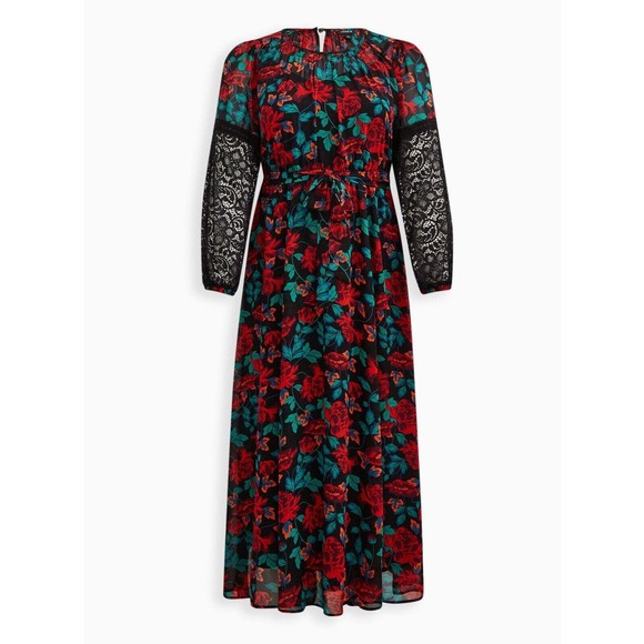 *Read* Torrid SHEER Maxi Peasant Dress Chiffon Floral *Minus Belt Plus Size 2 2X - Picture 14 of 14